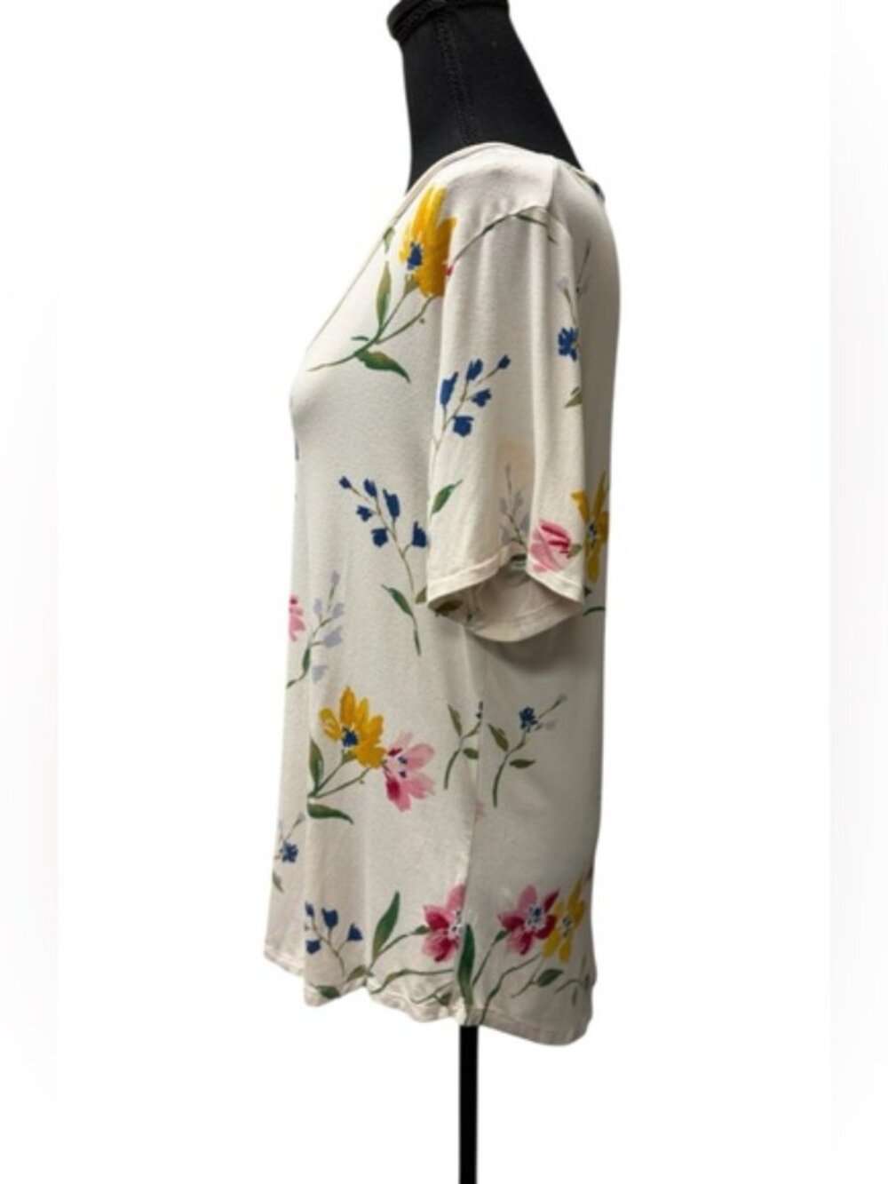 Old Navy Luxe Floral V Neck Top Large Cream Pink Yellow Blue Boho - Picture 6 of 8